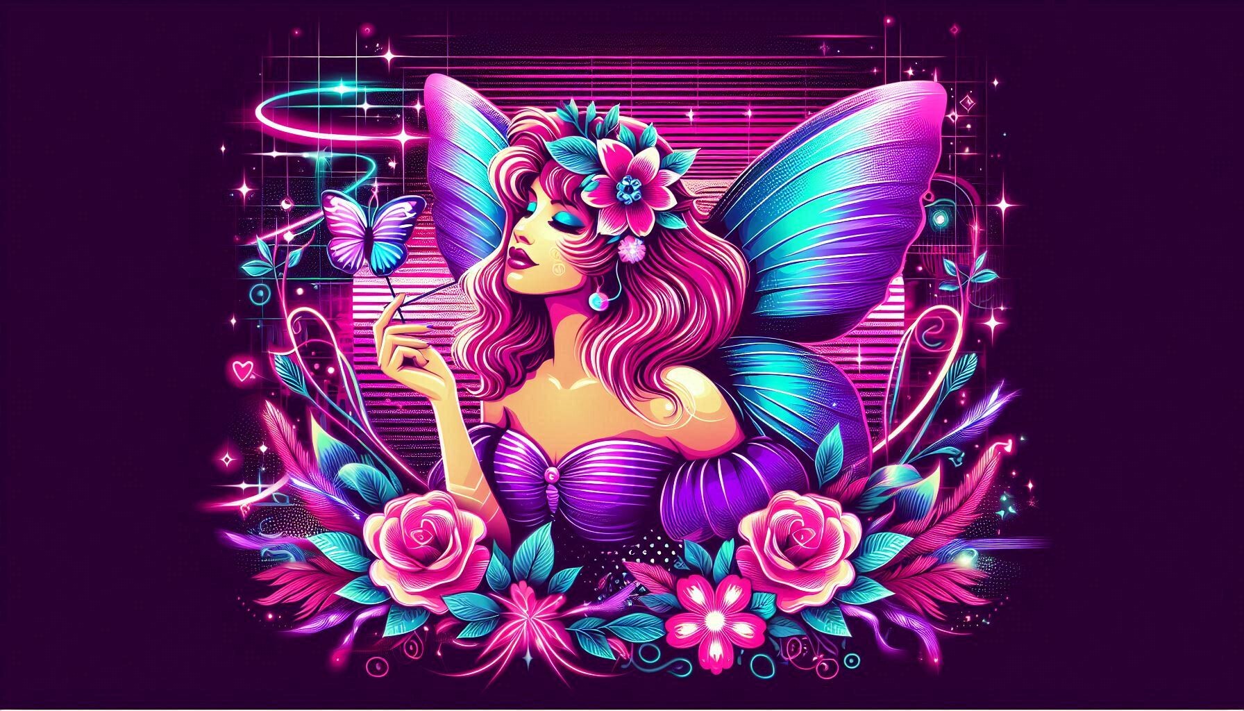 Retro 80s Fairy, Vibrant Purple Neon Dre