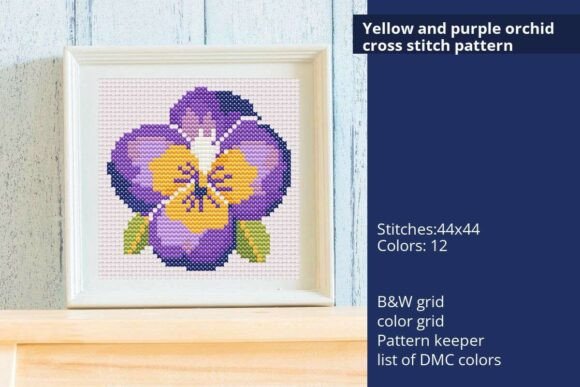 Yellow and Purple Orchid Cross Stitch