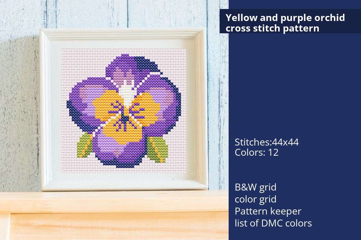 Yellow and Purple Orchid Cross Stitch