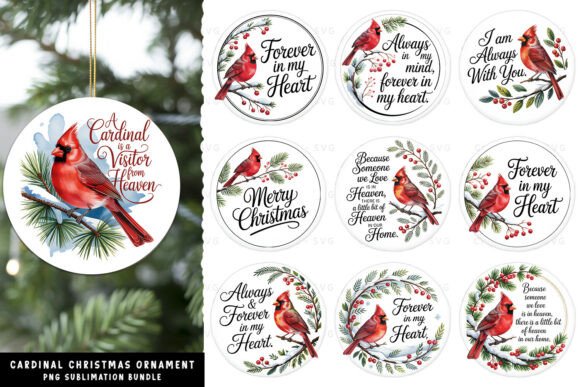 Cardinal Christmas Ornament PNG Bundle