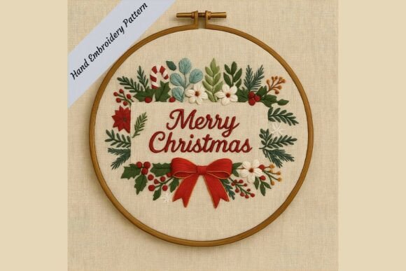Christmas Wreath Hand Embroidery Pattern