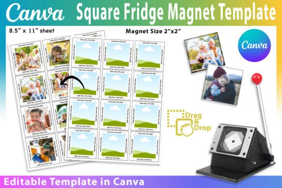 2x2 square fridge magnet Canva template