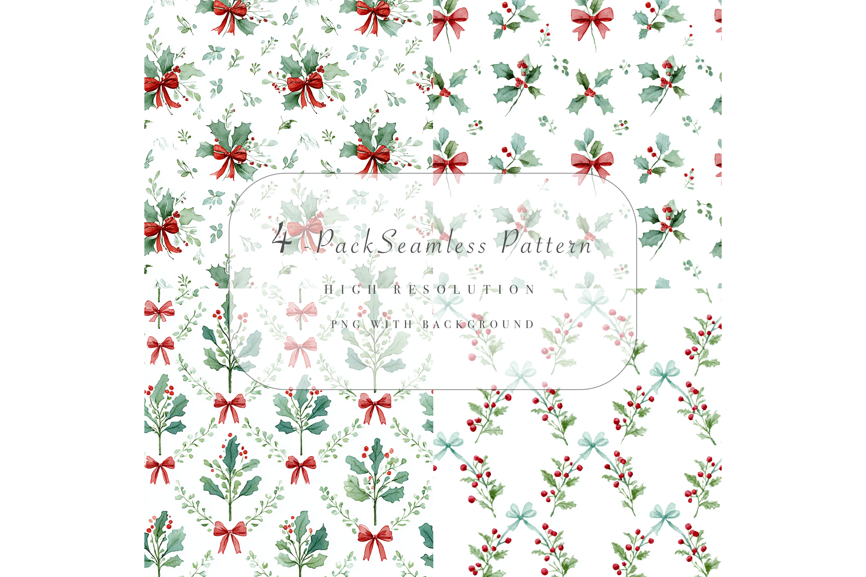 4 Pack Christmas Seamless Pattern