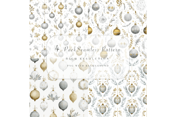 4Pack XMas Ornament Seamless Pattern