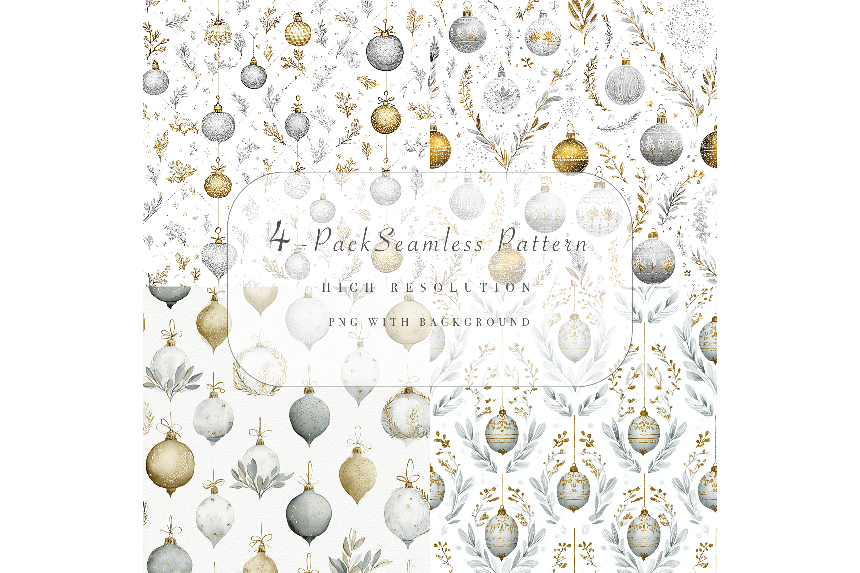 4Pack XMas Ornament Seamless Pattern