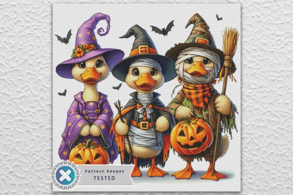 Cross Stitch Pattern PDF Halloween Ducks