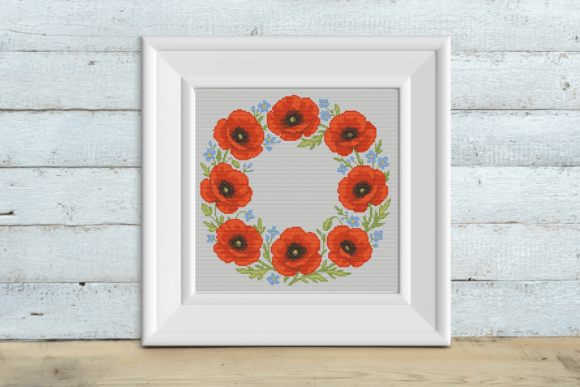 Cross Stitch Pattern Red Poppy Wreath