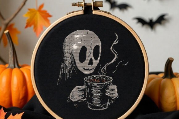 Halloween Spooky Coffee Ghost Cross-Stit