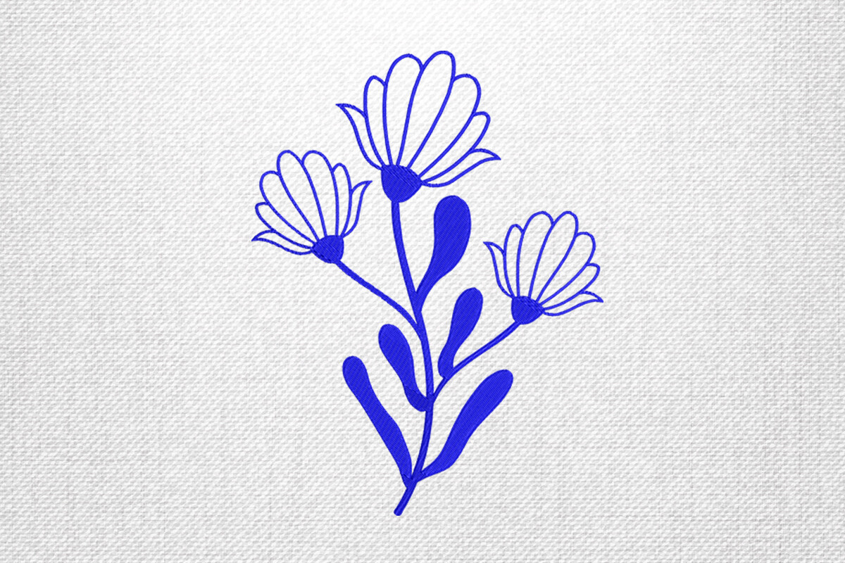 Blue Floral Branch Embroidery Design