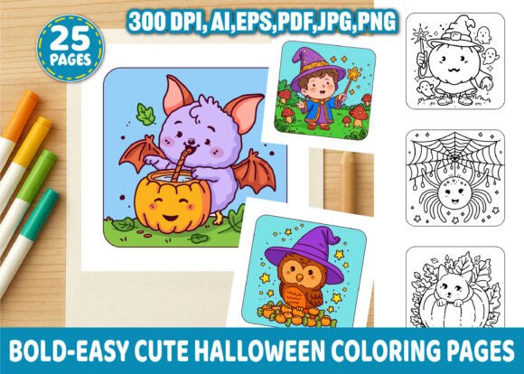Bold-Easy Cute Halloween Coloring Page