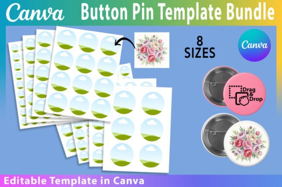 Canva Frame button pin template bundle with circular badge sizes
