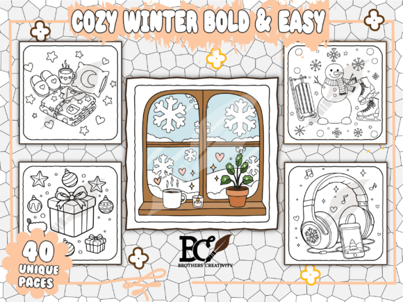 COZY WINTER BOLD & EASY COLORING PAGES