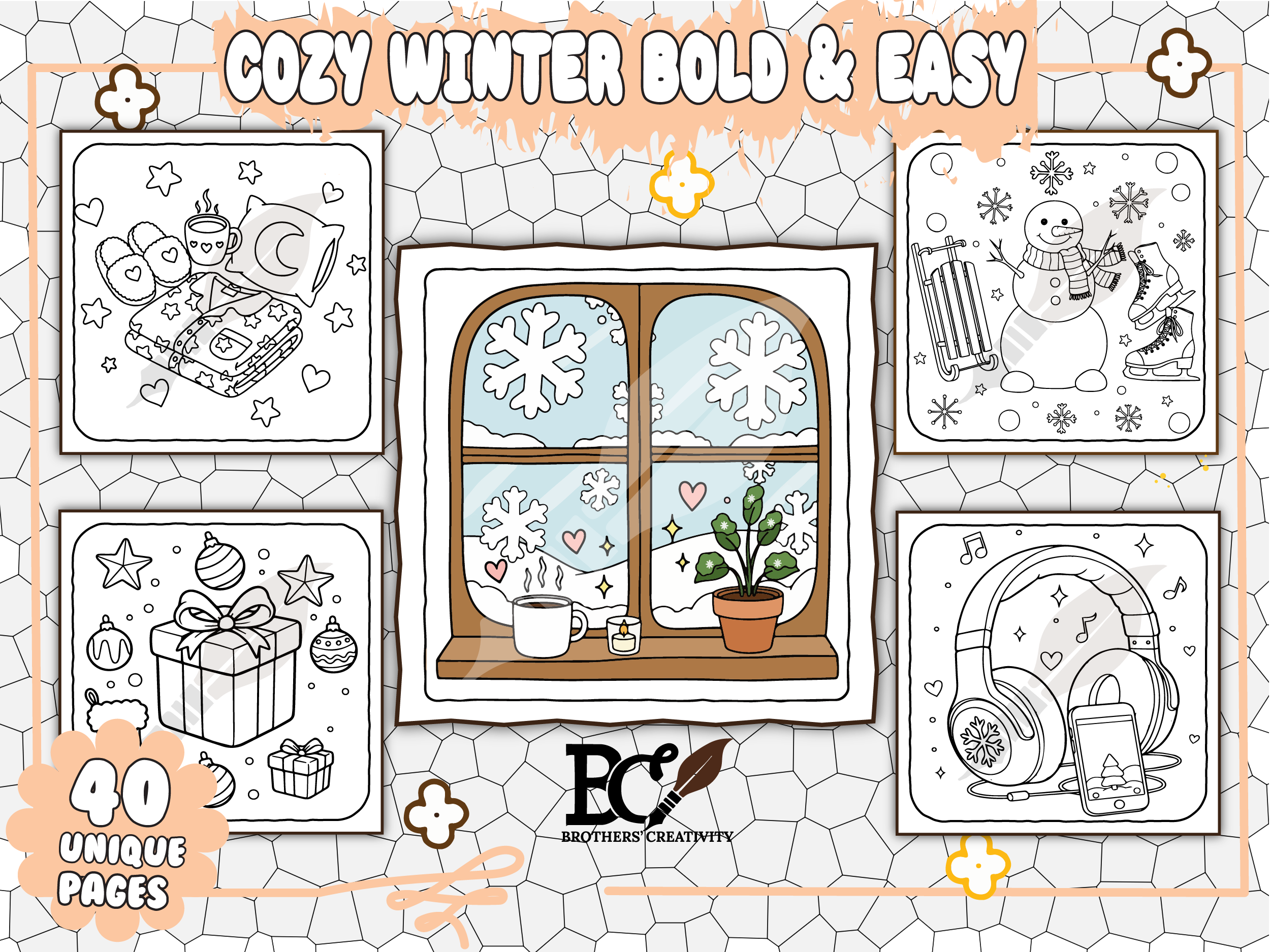 COZY WINTER BOLD & EASY COLORING PAGES