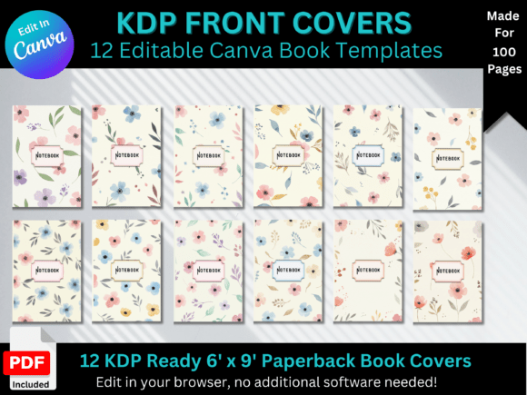 Customizable Canva book cover templates for journals and notebooks