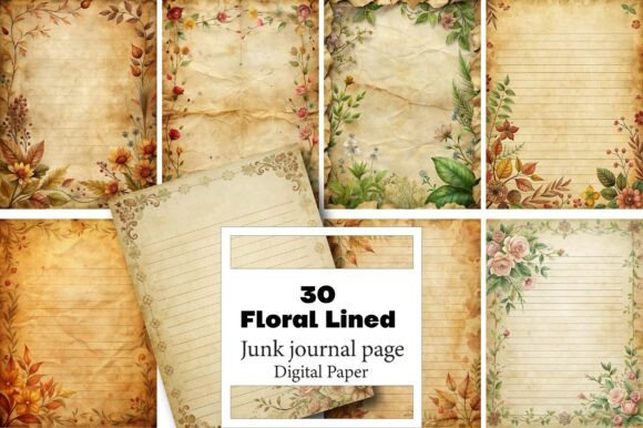 Floral Lined Paper Junk Journal Pack Graphic by Vintage · Creative Fabrica