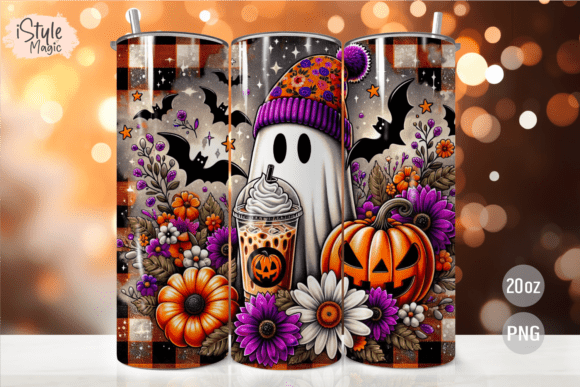 Halloween Retro Ghost Tumbler Wrap PNG