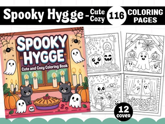 Spooky Hygge Cute & Cozy Coloring Pages