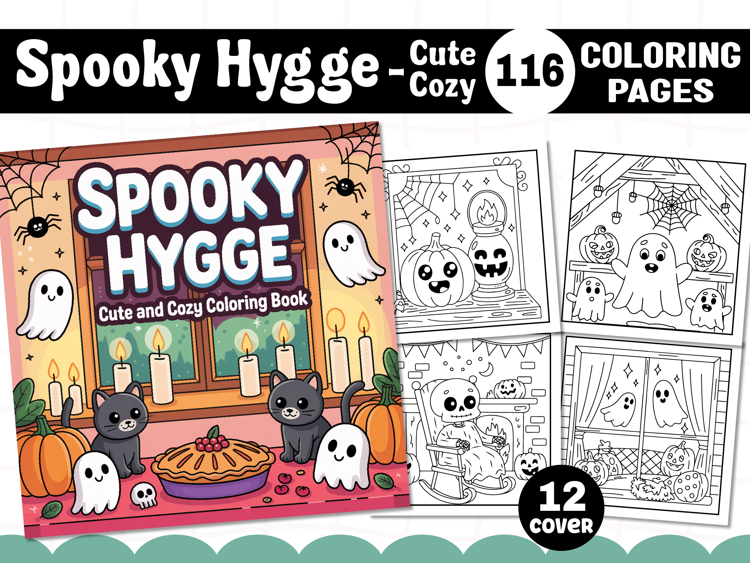 Spooky Hygge Cute & Cozy Coloring Pages