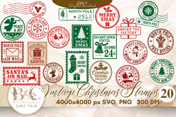 Vintage Christmas Stamps SVG Bundle