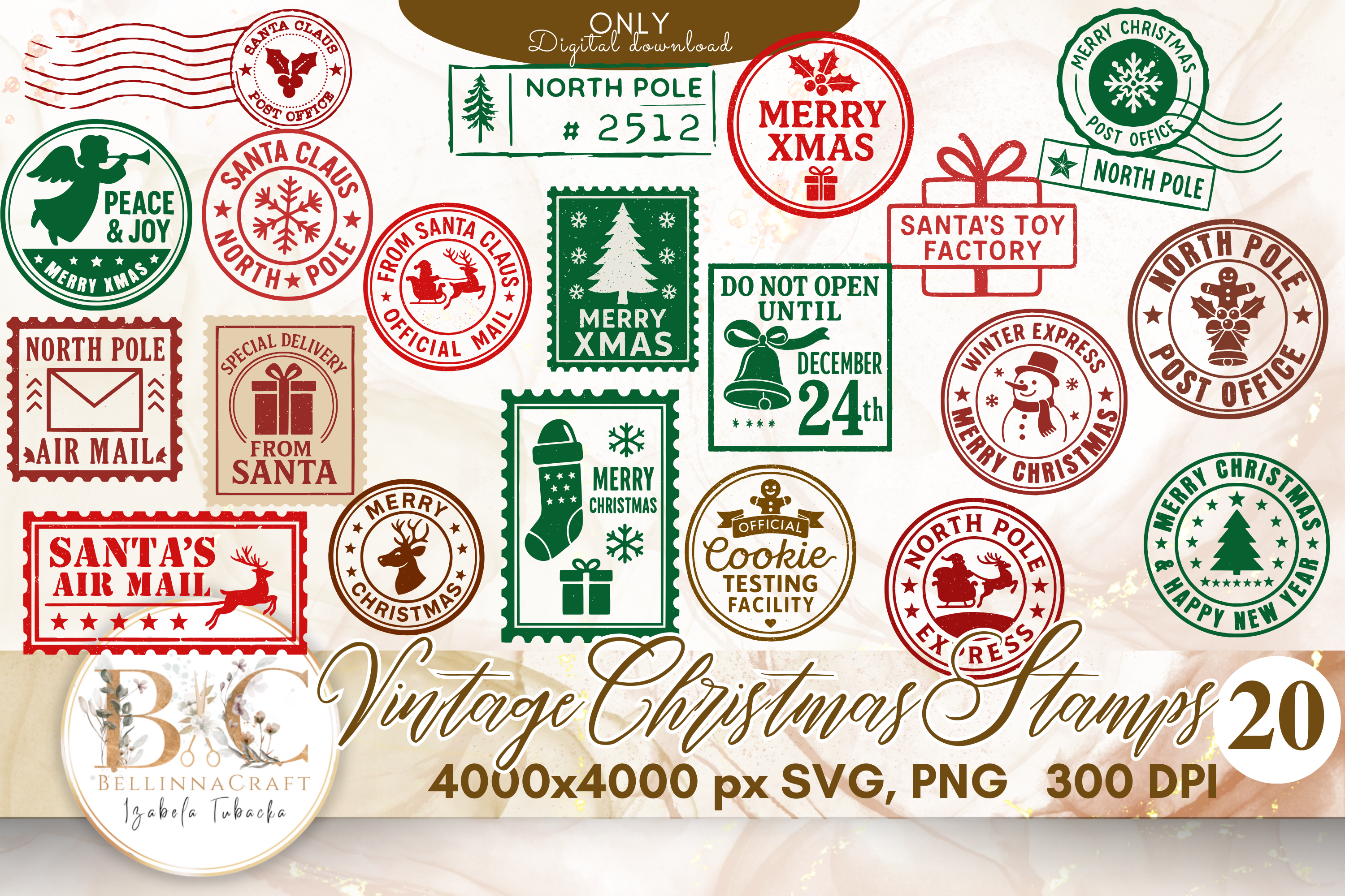 Vintage Christmas Stamps SVG Bundle