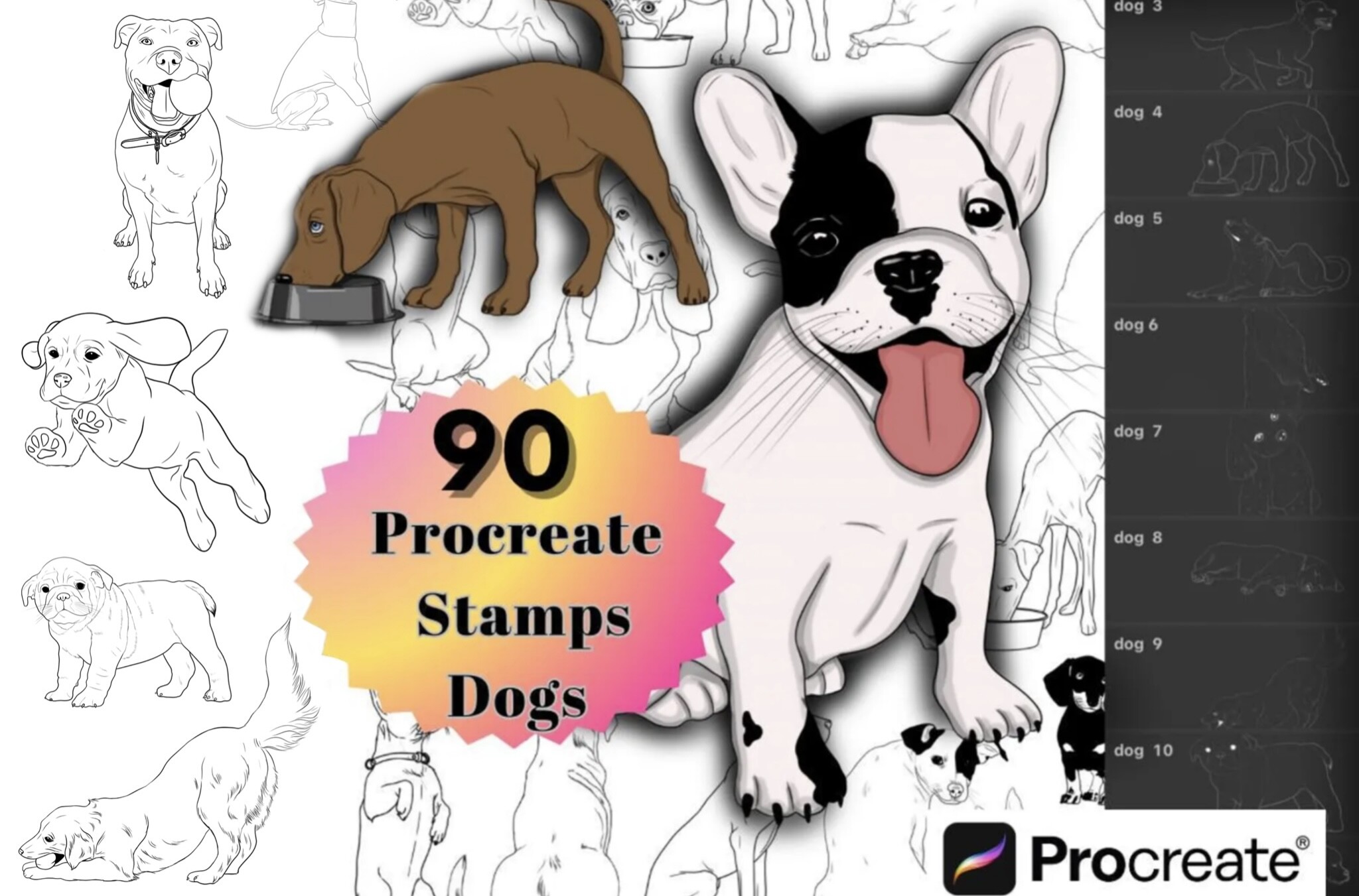 90 Procreate Dog Stamps Graphic by kaplanartstudio · Creative Fabrica