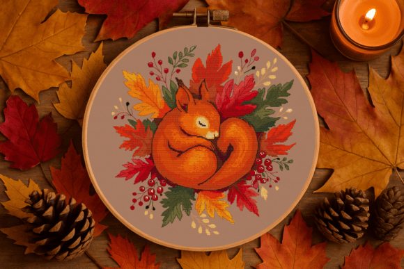 Autumn Squirrel Cross Stitch Pattern