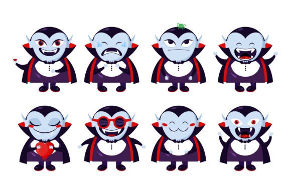 Cartoon Dracula Vampire Icon Set