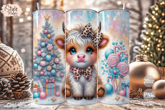 Christmas Highland Cow Tumbler Wrap PNG