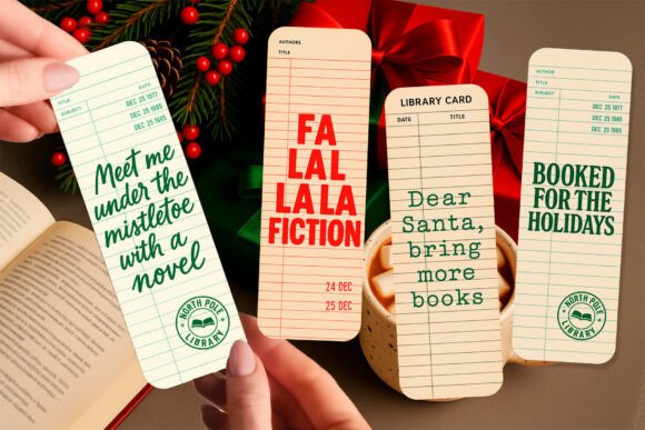 Christmas Retro Library Bookmark PNG