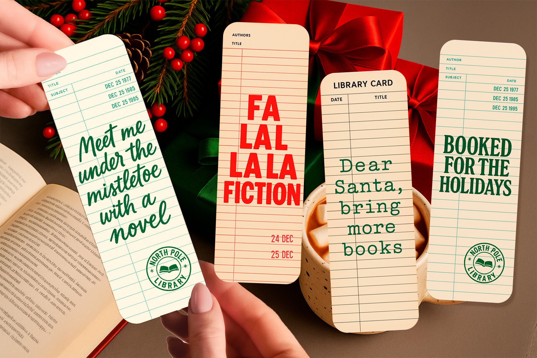 Christmas Retro Library Bookmark PNG