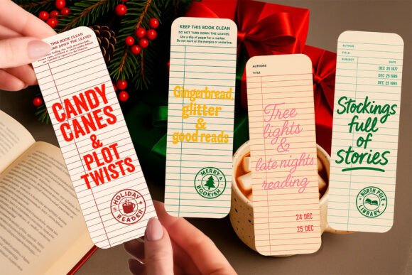 Christmas Retro Library Bookmark PNG