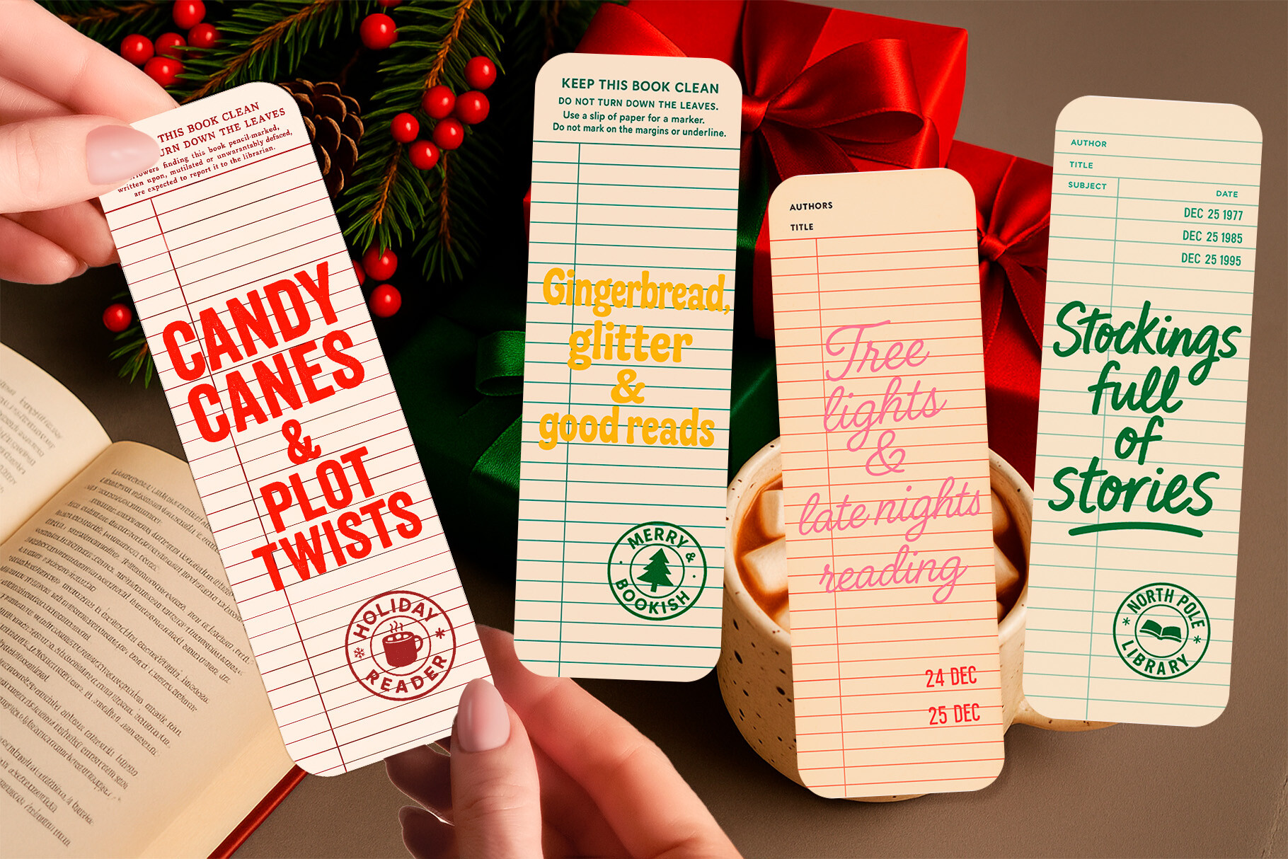 Christmas Retro Library Bookmark PNG
