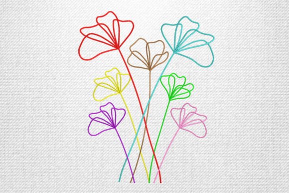 Colorful Flowers Line Art