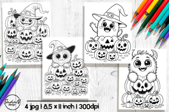 Cute Pumpkin Monsters Coloring Pages