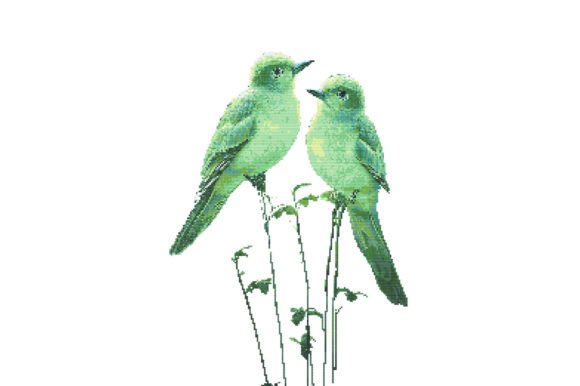 Emerald Lovebirds Cross Stitch