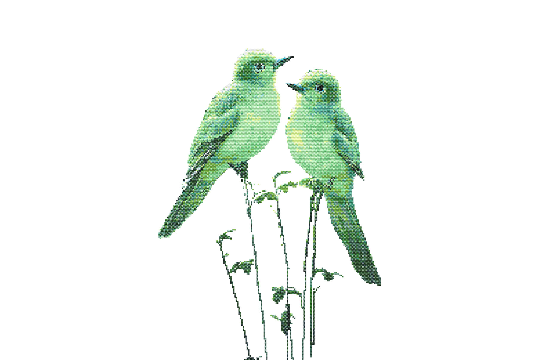 Emerald Lovebirds Cross Stitch