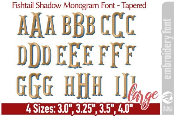 Fishtail Shadow Monogram Font - TL Embroidery Fonts Embroidery Design By TheSpiritInMotion