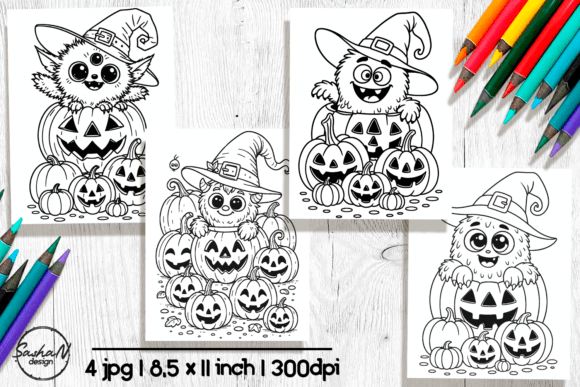 Kawaii Pumpkin Monsters Coloring Pages