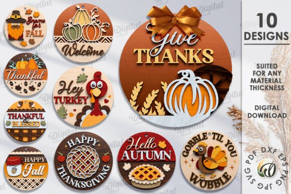 Thanksgiving round signs Bundle Lasercut