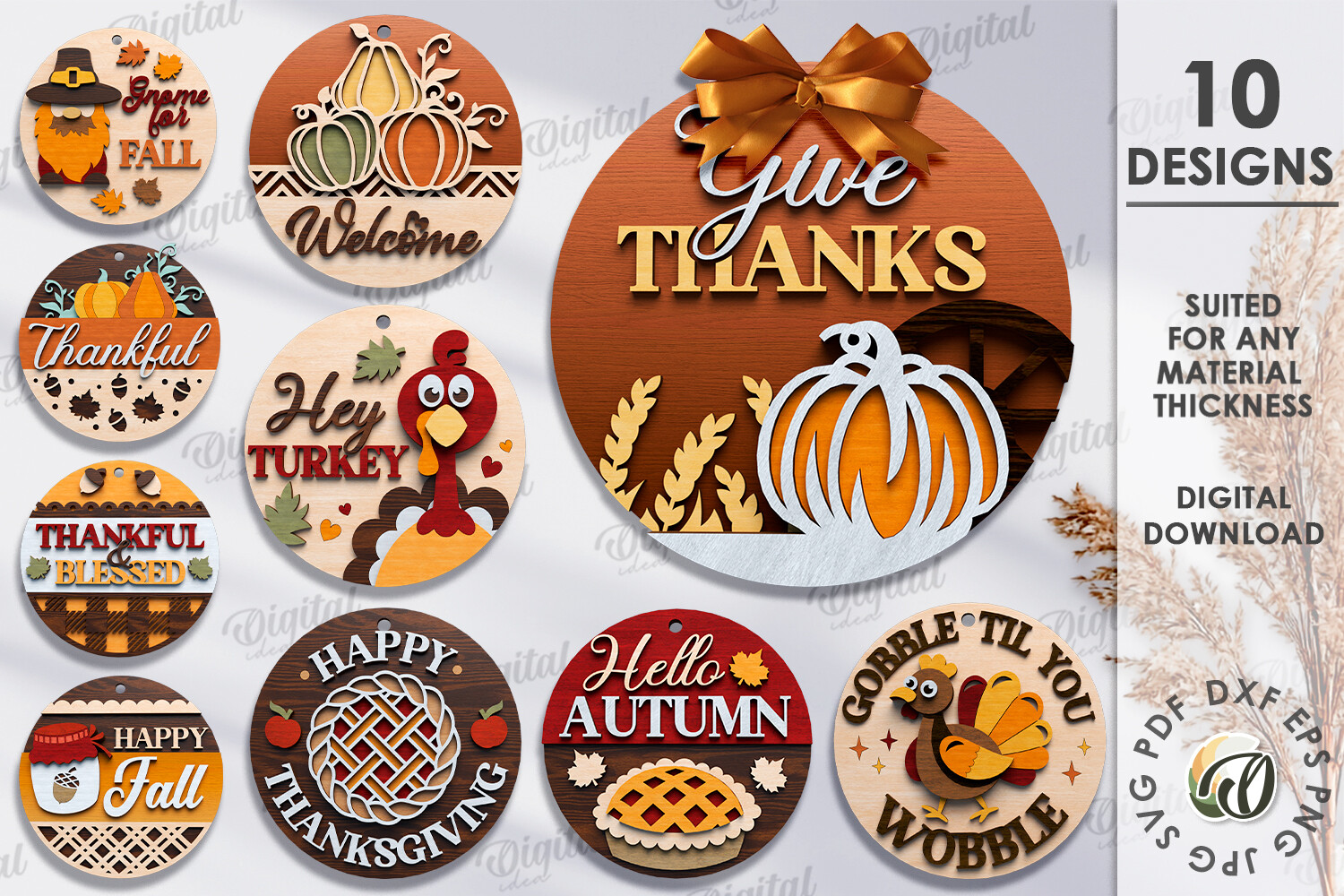 Thanksgiving round signs Bundle Lasercut