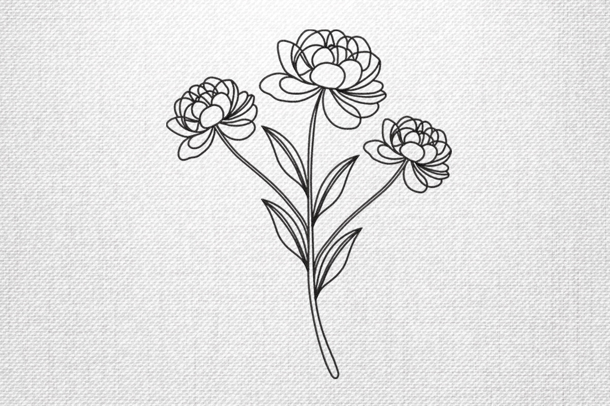 Three Flowers Line Art