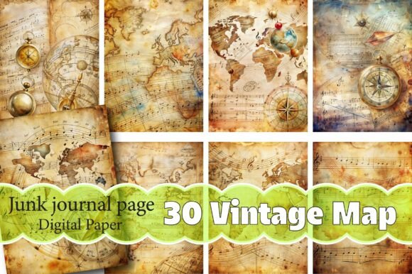 Vintage Map Junk Journal Pages