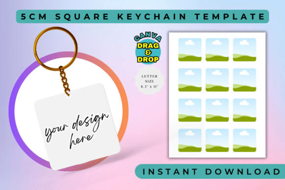 5cm Square Keychain Template Gráfico Manualidades Por DigicraftsStudio