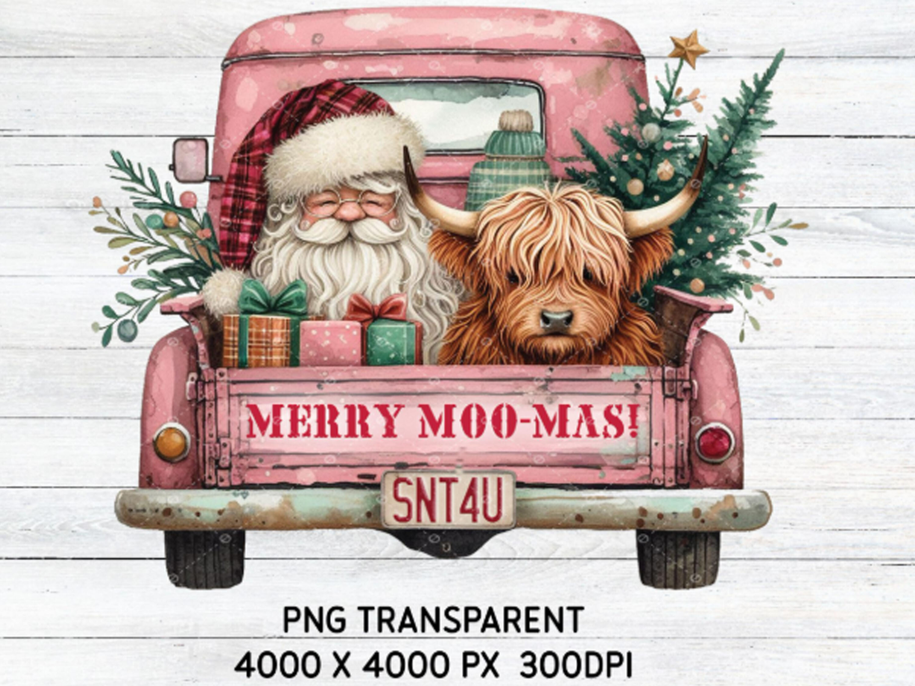 Christmas Highland Cow Clipart Png Graphic by lunarose design ...