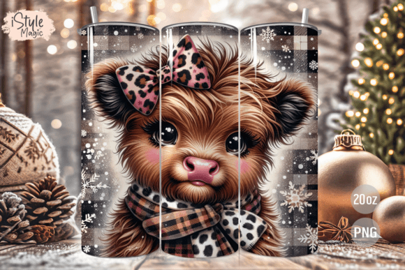 Christmas Highland Cow Tumbler Wrap PNG
