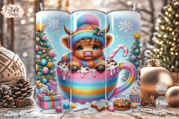 Christmas Highland Cow Tumbler Wrap PNG