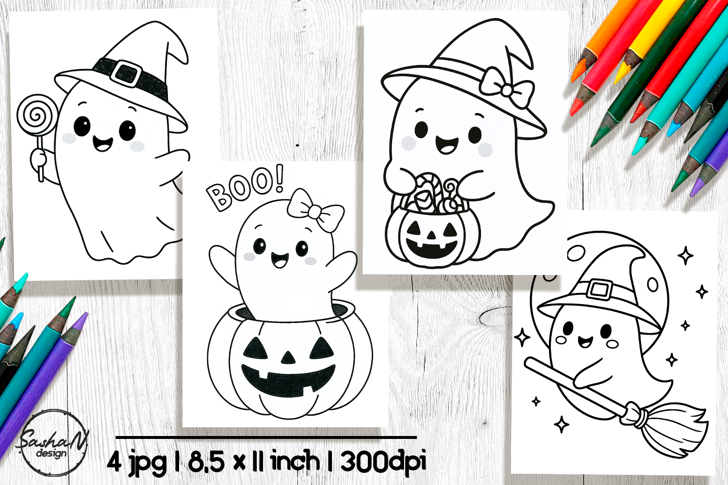 Cute Kawaii Ghost Witch Coloring Pages