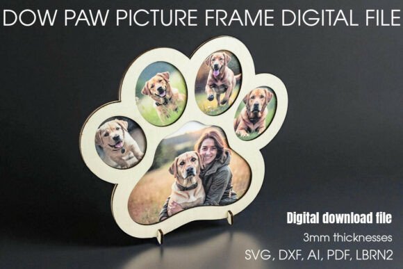 Dog Paw Photo Frame SVG File laser cut keepsake