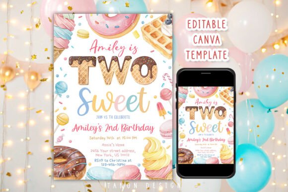 Two Sweet 2nd Birthday Invitation Card Graphics