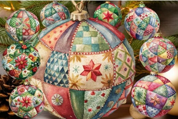 Watercolor Patchwork Christmas Ornament